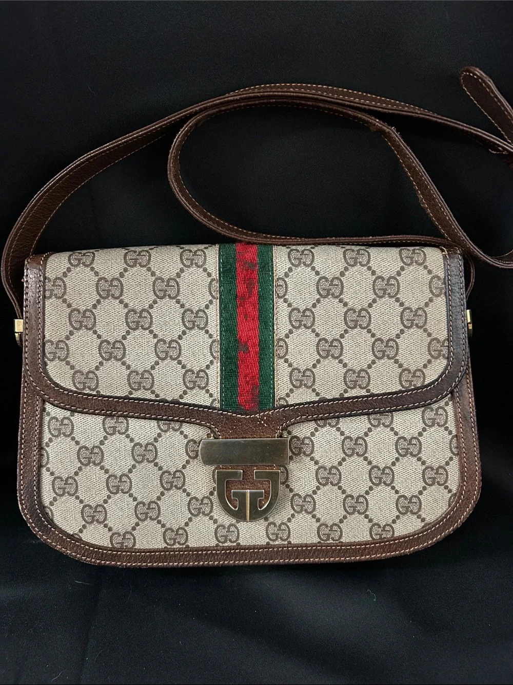 VTG Gucci Ophidia Coated Canvas Shoulder bag w/ Brown Trim Red/Green Sherry Line - Picture 6 of 17